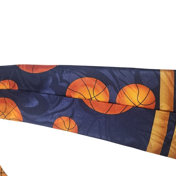 Basketball-Themed Silk Tie  Orange Basketball Design On Navy & Gold Background - Picture 6 of 7